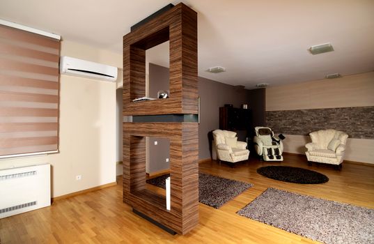 Empty modern large living room with modern furniture