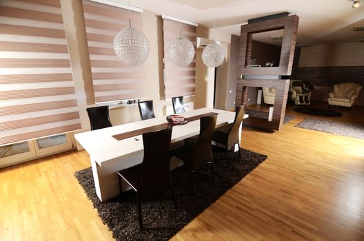 Empty modern large living room with modern furniture