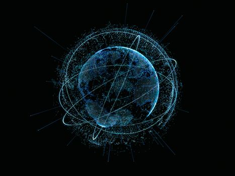 World map of points, lines. Global network connection. 3d illustration