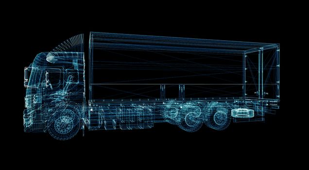 Digital Truck. The concept of digital technology in the delivery industry. 3D Illustration
