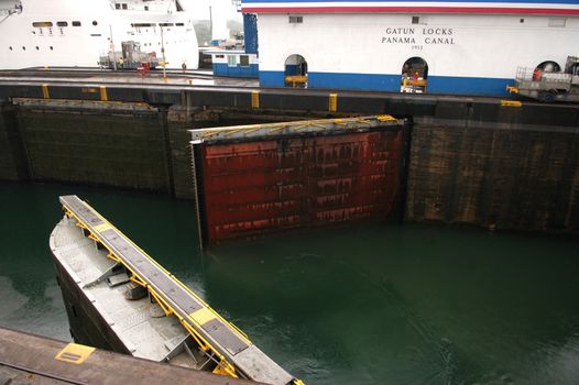 Gatun locks on Panama canal opened door