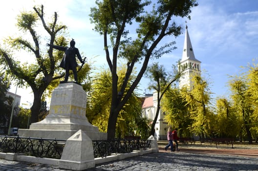 Oroshaza, city in Hungary at sunny autumn day