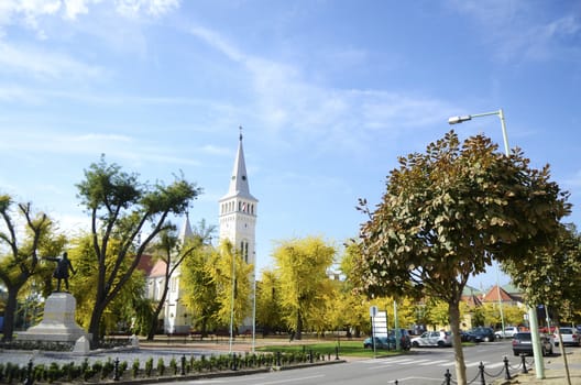 Oroshaza, city in Hungary at sunny autumn day