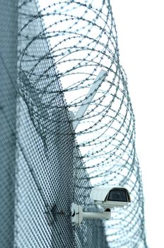 Details of high security prison on winter day