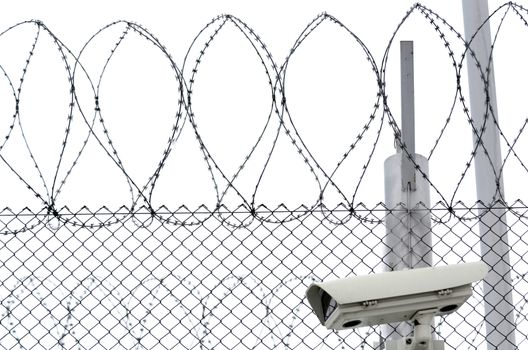 Details of high security prison on winter day