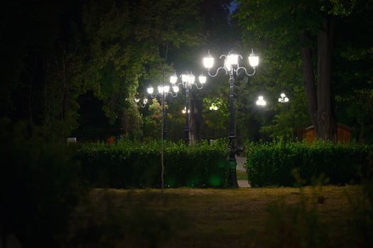 Old vintage lamp in the dark park