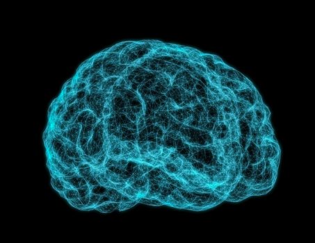 X-ray image of human brain on dark background. 3D Illustration