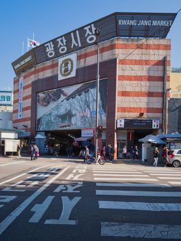 seoul, south korea - 11th november 2017: popular gwangjang traditional market in seoul