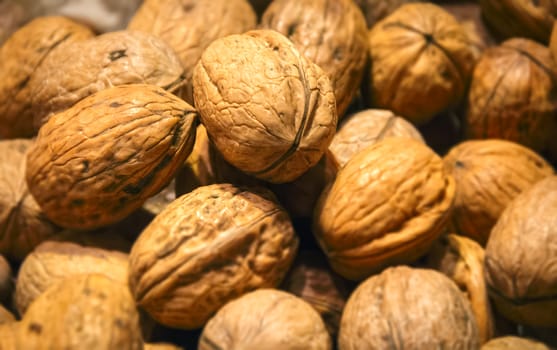 Group of Walnuts close up. Healthy organic food concept