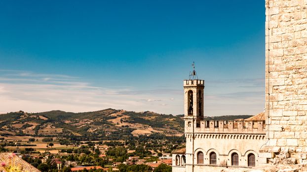 Gubbio (Italy): View of the ducal palace and view of the Italian countryside