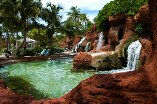 Aqua park in attractive resort on sunny day