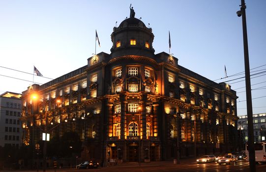 Building of Government of Republic of Serbia at sunset