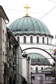 Low angle view from the street on Saint Sava temple in Belgrade