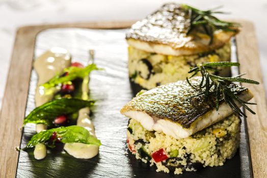 Close up view on nice arranged sea food