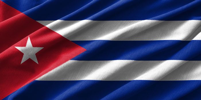 Cuba flag painting on high detail of wave cotton fabrics . 3D illustration .