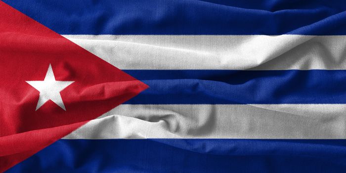 Cuba flag painting on high detail of wave cotton fabrics . 3D illustration .