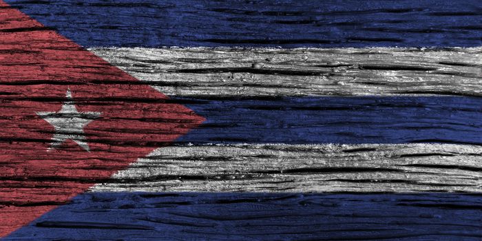 Cuba flag with high detail of old wooden background . 3D illustration .