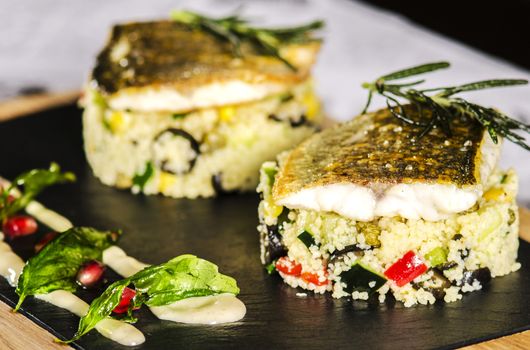 Close up view on nice arranged sea food