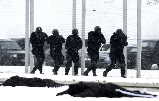 Special force in counter terrorist operation on winter day