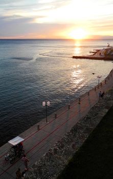 Panoramic view on sunset at the seaside