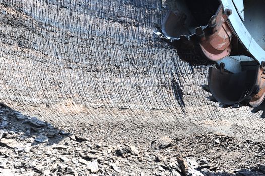 View on large surface coal mine on sunny day