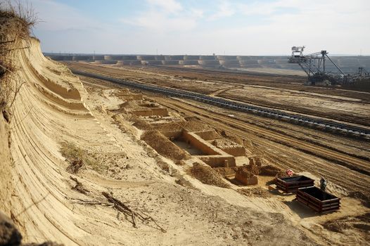 View on large surface coal mine on sunny day