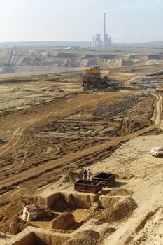 View on large surface coal mine on sunny day