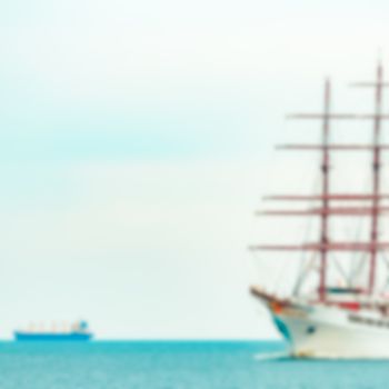 White sailing ship - soft lens bokeh image. Defocused background