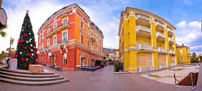 Town of Opatija colorful architecture panoramic advent view, Kvarner bay region of Croatia