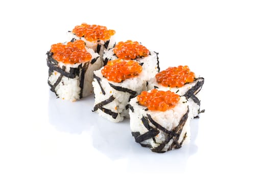 Roll the delicious sushi on a white background.