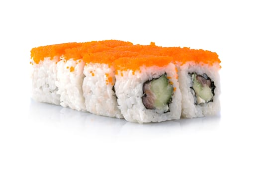 Roll the delicious sushi on a white background.