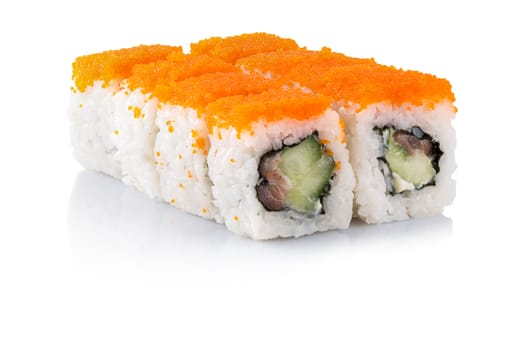 Roll the delicious sushi on a white background.