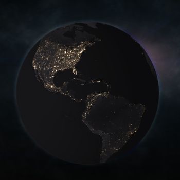 Night globe with city lights. Elements of this image furnished by NASA. 3d illustration