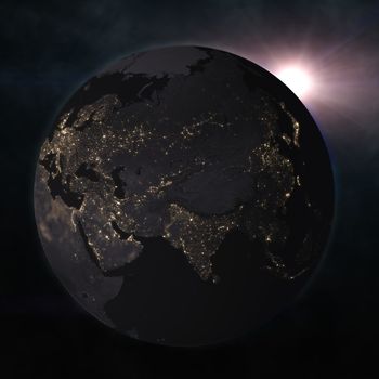 Planet earth in the starry background. Elements of this image furnished by NASA. 3d illustration