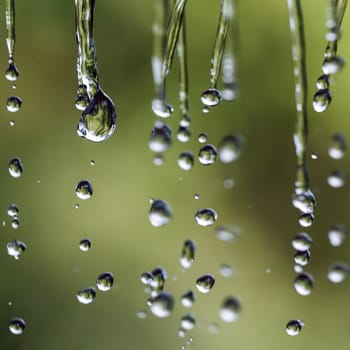 Falling drops in outdoor. Shallow depth of field.