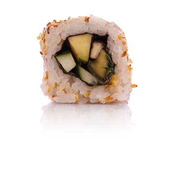 Roll the delicious sushi on a white background.