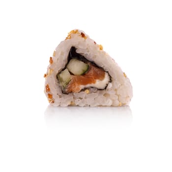 Roll the delicious sushi on a white background.