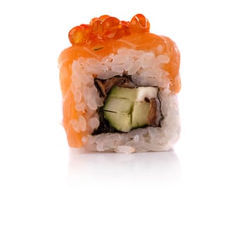 Roll the delicious sushi on a white background.