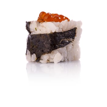 Roll the delicious sushi on a white background.