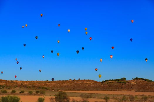 Hot air balloons in the blue sky