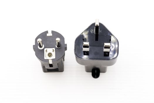Power adapter socket electrical plug  on white background.