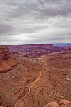 The Shafer Canyon Road seen from the Island In The Sky, Canyonlands National Park. Utah.