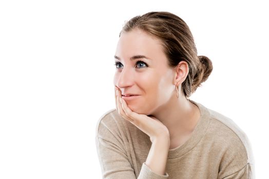 portrait of a young beautiful girl on a white background in studio isolated