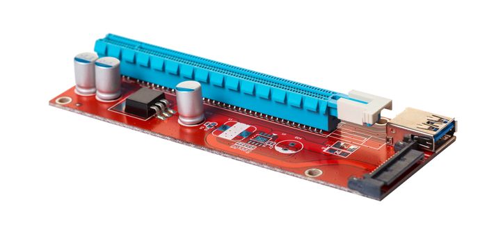 electronic microcircuit close-up on white isolated background