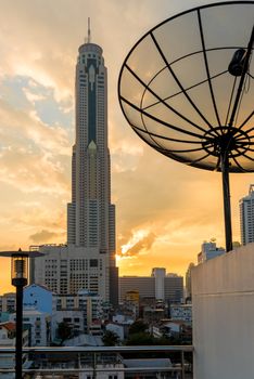 Thailand, the tallest famous skyscraper Bayok Sky at sunset in Bangkok