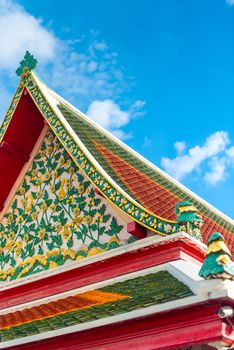 decorative beautiful elements on the roof of a building in Bangkok, Thailand