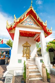 entrance to the temple with a beautiful roof, Thailand, Bangkok