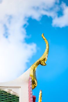 roof detail close-up, beautiful building decoration on sky background