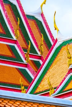 bright beautiful roofs of Thailand architecture, temple of Bangkok