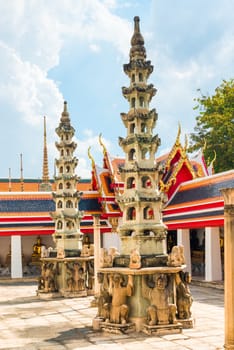 beautiful traditional Thai architecture on the territory of the temple in Bangkok